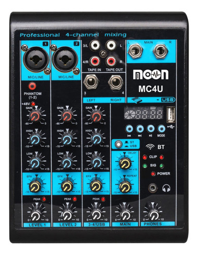 Mixer Interface De 4 Canales Fx Usb Bt Phantom Mc4u Moon