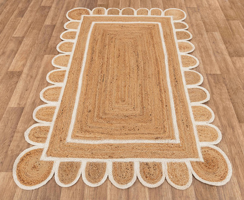 Alfombra Yute Festoneado Natural Tejida Mano 3 X 15  Color 8