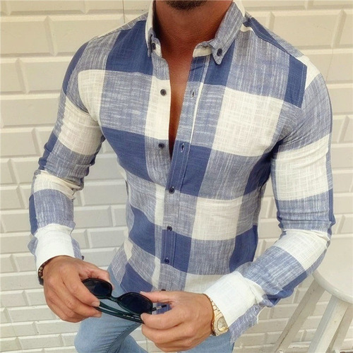 Camisa Casual De Manga Larga A Cuadros For Hombre