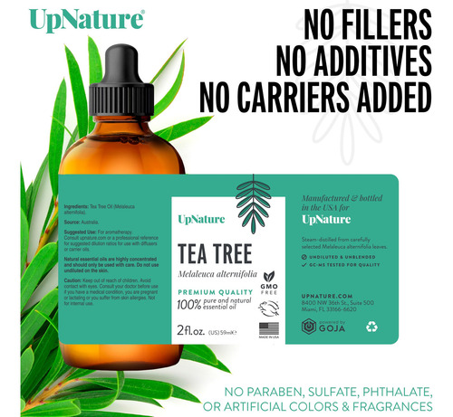 Aceite Esencial Upnature Tea Tree 100% Natural Y Puro, 60 Ml