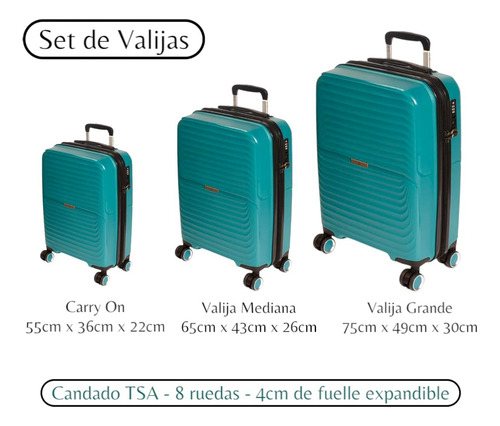 Set X3 De Valijas Rígidas Granada Polipropileno Candado Tsa Turquesa Granada