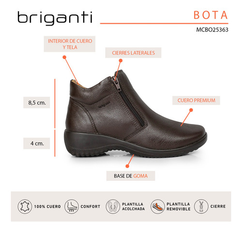 Bota Mujer Cuero Confort Botita Zapato Comodo Liso Briganti
