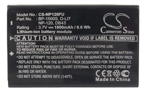 Bateria Pata Camara Fuji Np120fu , Finepix 603 , 1800 Mah