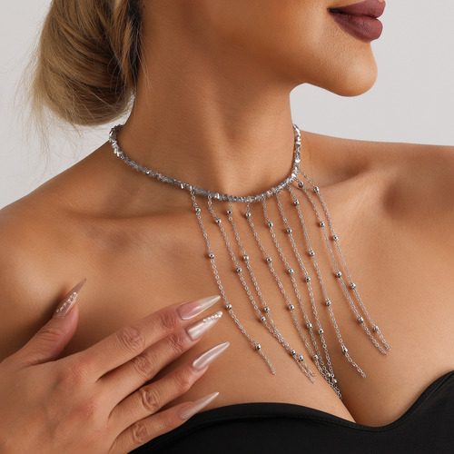 Collar De Cuentas De Cristal Con Espejo Y Borlas De Moda