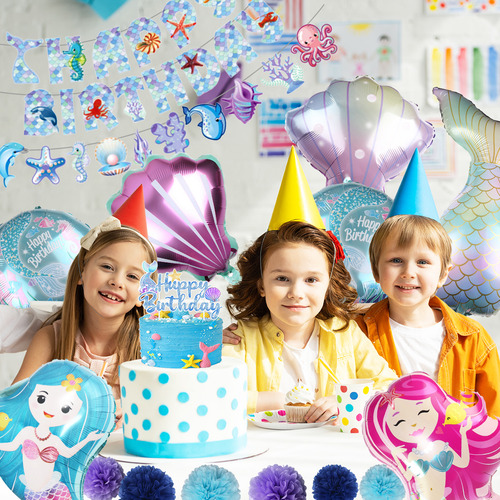 Número 6 Kit de Globos de Sirena para Decoración de Cumpleaños de Niños con Globos Metálicos