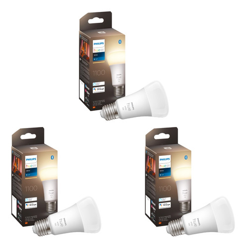 3- Pack Ampolletas Led Philips Hue White  9w E27 Cálidas