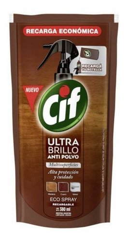 Lustra Muebles Cif Ultra Brillo Anti Polvo Repuesto Dp 380ml