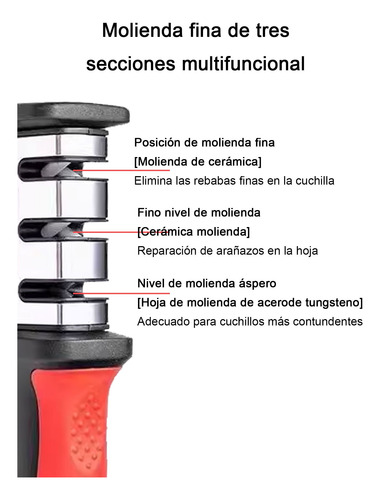 Afilador De Cuchillos De 3 Filos De Acero Inoxidable 3en 1 Rojo