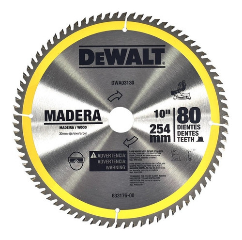 Disco De Sierra Dewalt Dwa03130 10 PuLG 80t Para Madera Color Gris/amarillo