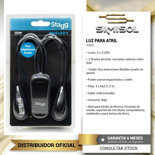 Imagen 3 de 5 de Luz Led P/ Atril Libros O Notebook Stagg 4 Luces Pilas O Usb