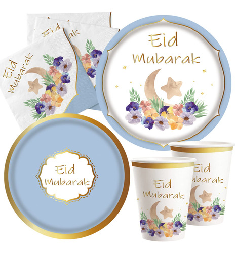 Kit De Vajilla Desechable Ramadán Eid Mubarak 16 Invitados