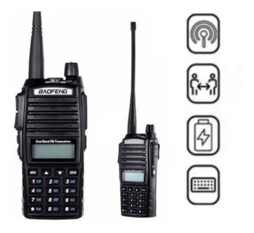 Radio Baofeng Uv 82 Plus Walkie Talkie Vhf Uhf Ip68 Cor Preto