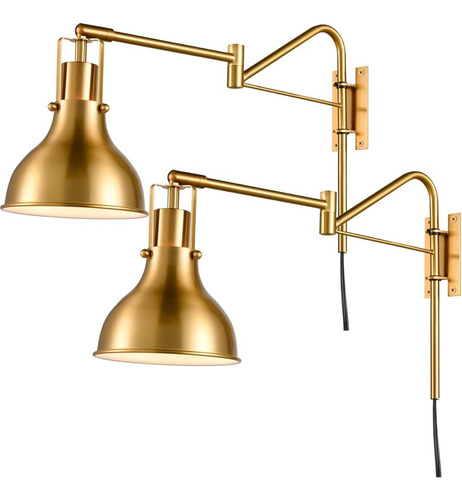 Samteen Plug In Wall Sconces Set Of Two Gold Swing Arm Wall 