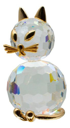 Figura De Cristal Cortado Austriaco Gato Grande Baño Oro 