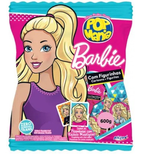 Pirulito Barbie Sabor Framboesa - Pop Mania - 600g Com 50 Un