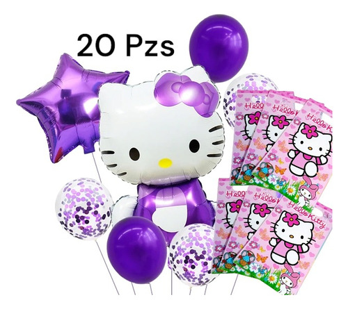  Globo Hello Kitty Bicicleta Metalizado Latex Confetti Rosa