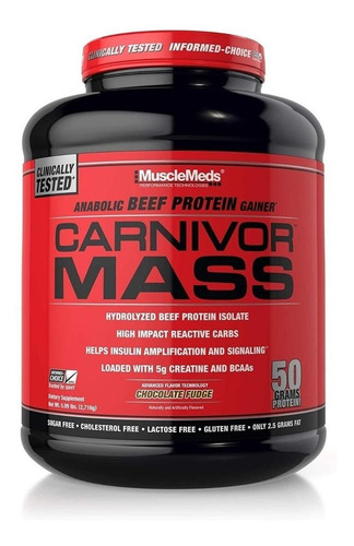 Imagen 1 de 1 de Suplemento en polvo MuscleMeds Carnivor Mass proteínas sabor chocolat fundge en pote de 2.72kg