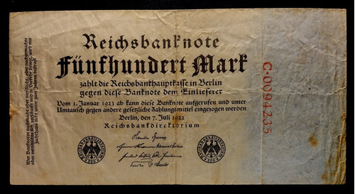 Alemania Billete 500 Marcos 1922 Bueno Pick 74a Número Rojo