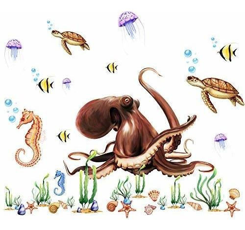 Rw-all 3d Ocean And Octopus Wall Sticker Diy Removible 