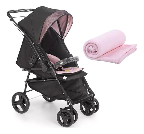 Carrinho De Bebê Maranello Ii Preto Rosa Com Cobertor