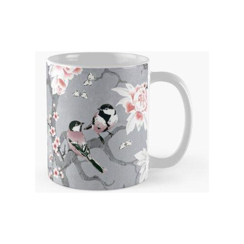 Taza Chinoiserie Pájaros En Gris Calidad Premium