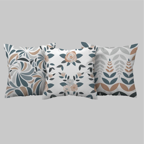 Kit 3 Capas De Almofada Geométrica Floral Tons Pastéis 40x40