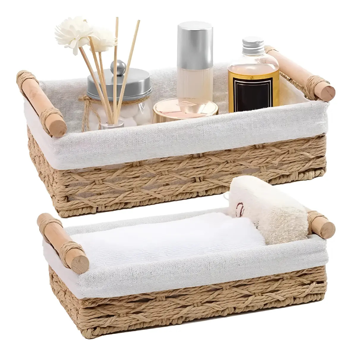 KIt 2 Pcs Canastas Organizadora Caja De Almacenamiento De Mimbre Build color Beige VIPDIGI