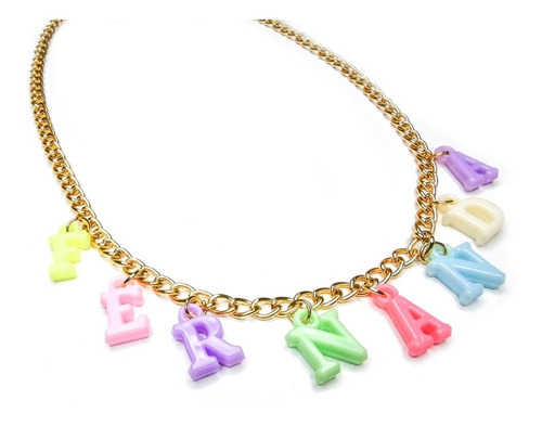 Collar Dorado De Nombre Personalizado Con Letras De Colores