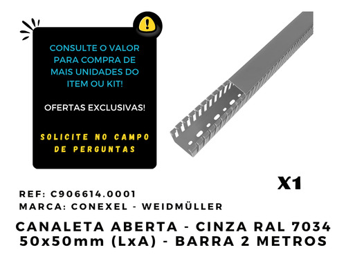 Canaleta Aberta Com Furo Na Base 50x50mm Cinza 2 Metros