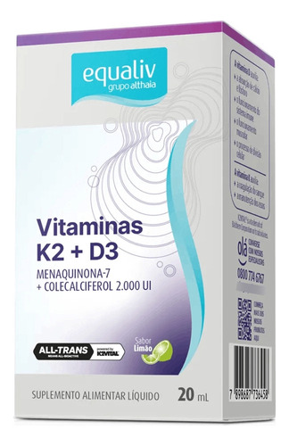 Equaliv - Vitamina K2+d3 Gotas 20ml Sabor Limão