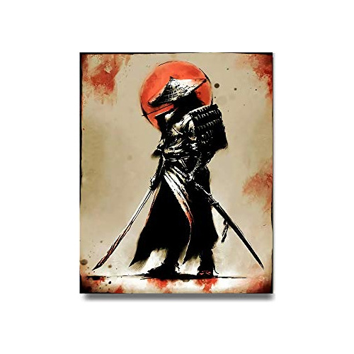 Ifine Art Samurai Warrior Cuadro Con Marco De Pintura Al Óle