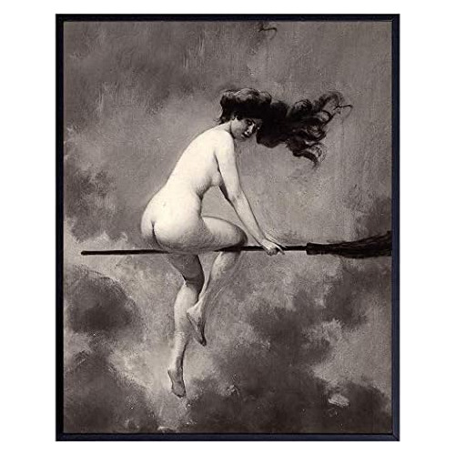 Vintage Goth Home Decor - Witch On Broomstick Wall Art ...