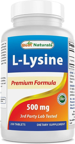 Best Naturals | L-lysine | 500mg | 250 Tablets | Importado