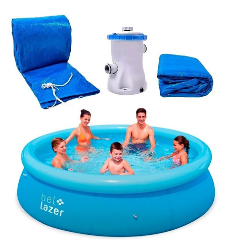 Kit Piscina Inflável 4600 Litros 101000 Com Capa + Kit Reparo + Capa + Filtro E Lona - Belfix