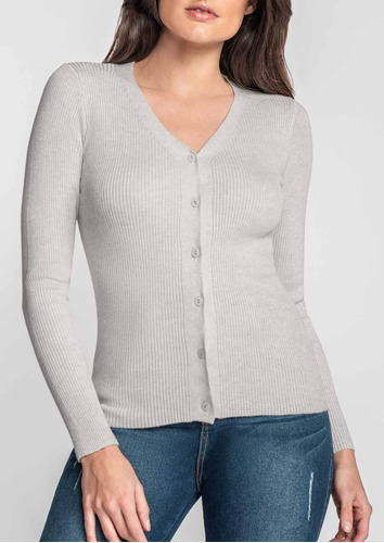 Suéter Casual Andrea Para Mujer Escote V Con Botones Gris