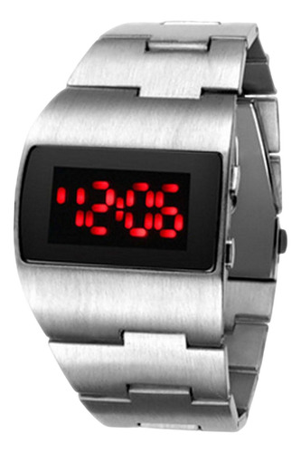 Reloj Deportivo Digital Fecha Electrónica Luz Roja Plateada
