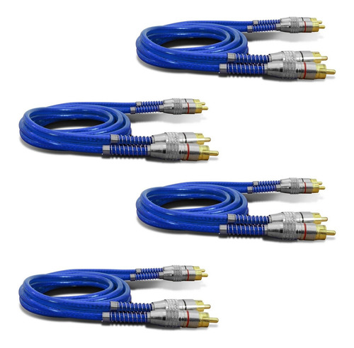 Kit 4 Cabo Rca 5 Metros Dupla Blindagem Cobre 1m Azul 5mm