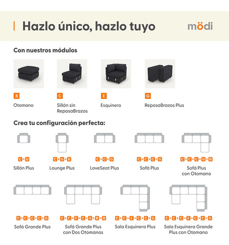 Sofá Sala Seccional Modular Plus De 3 Plazas + Otomano | Gris Oscuro Liso