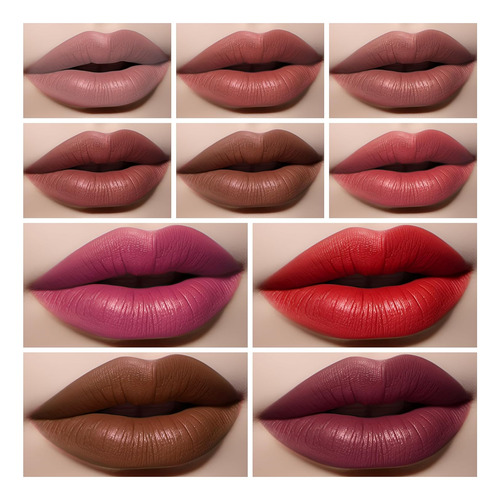 Juego De Lápices De Labios Mate, 10 Lápices Labiales De Alto