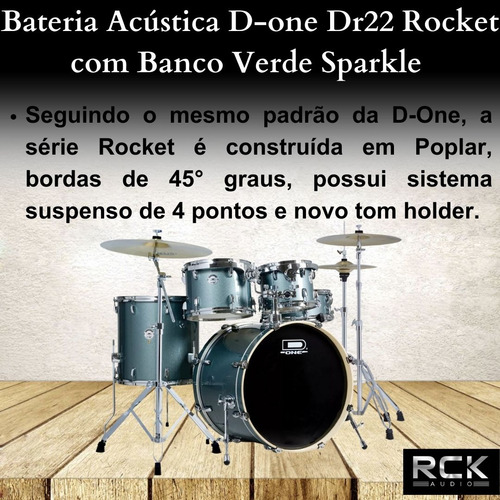Bateria Acústica D-one Dr22 Com Banco Space Green Rocket