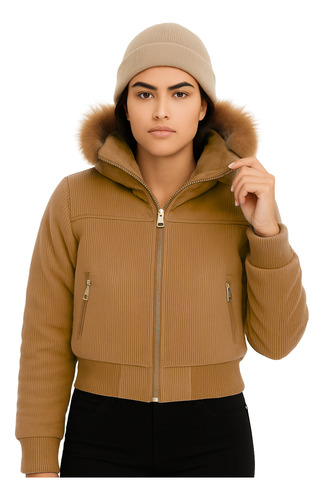 Campera Mujer Importada Puffer Piel Corderoy Bomber Capucha