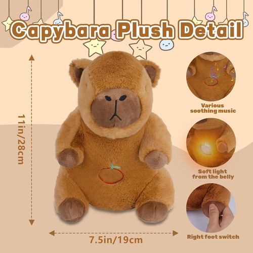 Peluche Mediano De Capibara -repira Luces Suave Y Adorable Blanco