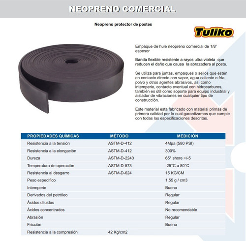 Imagen 2 de 3 de Neopreno Aislante De 7.5cm De Ancho X 1/8 Rollo