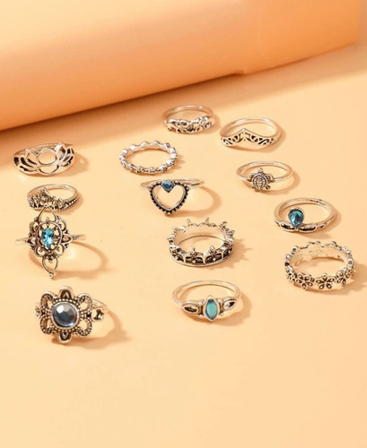 Set De Anillos Variado Con Corazon Tortuga - 13 Piezas