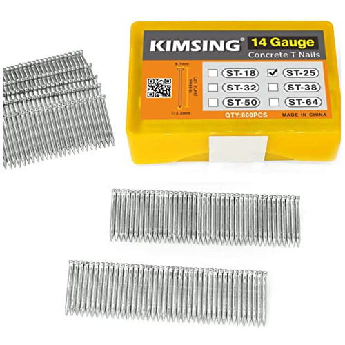 Clavos En T Para Concreto Kimsing St25, Calibre 14, 1 Pulgad