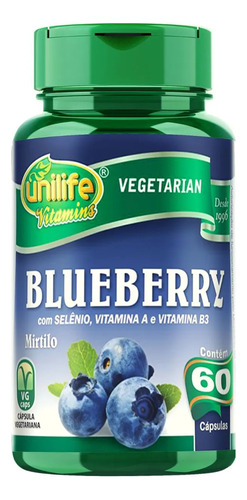 Blueberry Mirtilo Antioxidante Unilife - 550 Mg 60 Cápsulas Sabor Sem Sabor