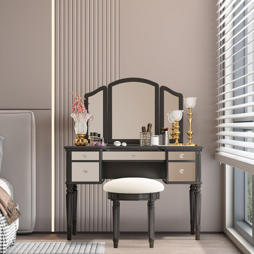 Roomfitters Juego De Tocador Con Espejo Y Taburete Mesa De