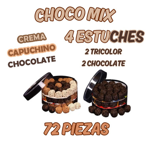 Paquete De 4 Estuches Trufa De Chocolate Y Tricolor 72 Pzas.