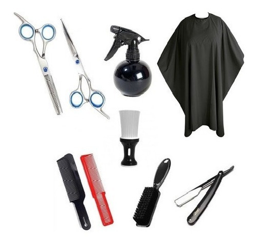 Kit Set De Barberia Completo Tijeras + Capas + Cepillos