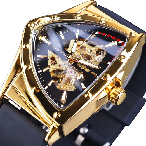 Reloj Automático Hombre Esqueleto Triángulo Dorado